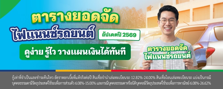 ตารางยอดจัดไฟแนนซ์รถยนต์ อัปเดตปี 2569