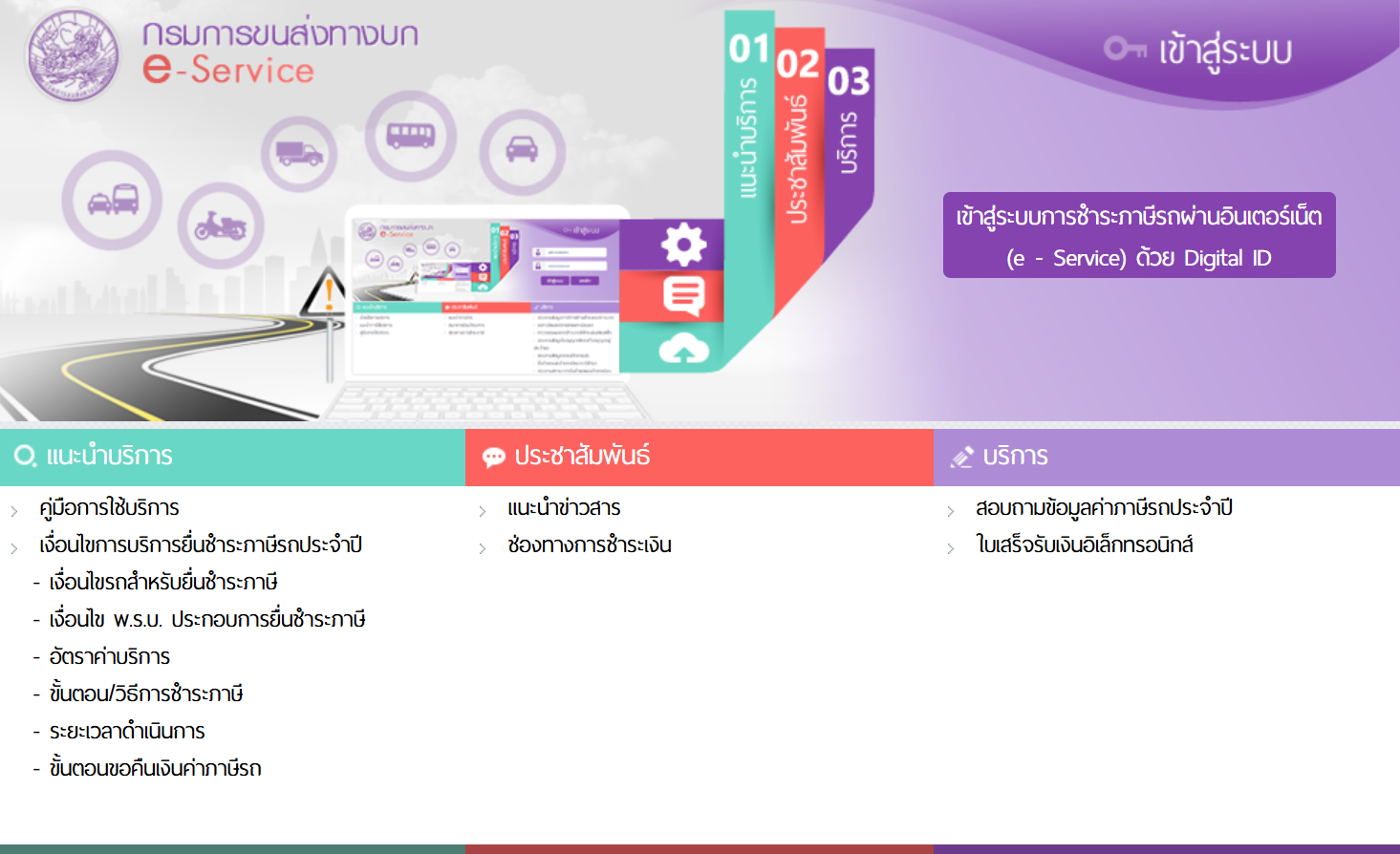 ต่อภาษีรถยนต์ออนไลน์ผ่านเว็บไซต์ e-Service